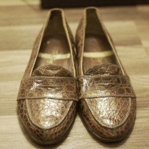 Marco Evani Italy Brown 10.5 Crocodile Men’s Penny Loafers Shoes